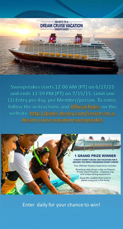 Enter the Disney Cruise Line Vacation Sweepstakes for a Chance to Win a.